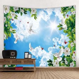 Nature Tapestries Tapestry Forest Scenery Sky Print Wall Hanging Sunshine Plants Home Decor Background Cloth Boho Hippie Room Wall Decor R0411