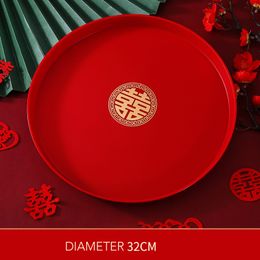 Chinese Traditional Red Tray Wedding Banquet Toast Candy Snack Fruit Plastic Tray Tea Tray Jubilant Holiday Party Container