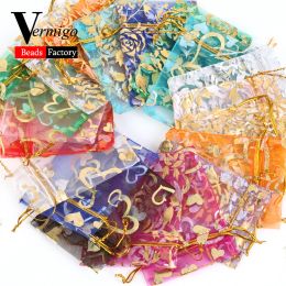 50pcs/Lot Colourful Drawstring Organza Bags Jewellery Tulle Drawstring Bag Jewellery Packaging Display & Jewellery Pouches Wedding Gift