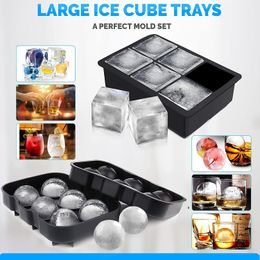 1 sets Ice Cube Trays BPA Free Silicone Sphere Whiskey Ice Ball Large Square Ice Cube Molds With Funnel for Cocktails Bourbon