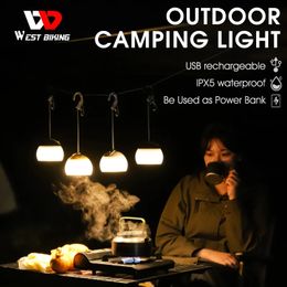 WEST BIKING Camping Tent Light Hanging Camping Lanterns Portable USB Rechargeable Light Led Camp Lamp for Outdoor Emergency 240407