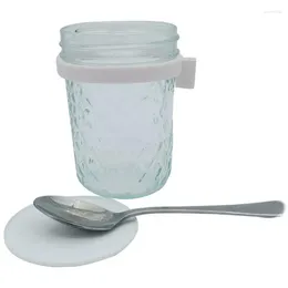 Disposable Cups Straws Overnight Oats Container Glass With Airtight Lid And Band Oatmeal For Jelly & Honey