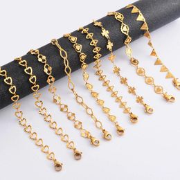 Charm Bracelets 304 Stainless Steel Handmade Geometric Link Chain For Women Jewellery 18k Gold Colour Daily Accessory 18cm Long 1 Piece