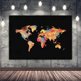 Moderne Gekleurde World Map Wall Art Poster En Prints Canvas Schilderij Voor Woonkamer Home Decor No Frame