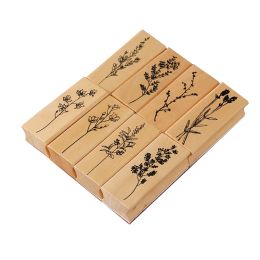 8pcs/lot Vintage Fresh Plant Tree Flower Grass Wooden Rubber Stamps Set DIY Rubber Stamp for Card Making Scrapbooking