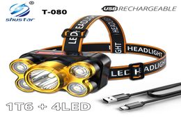 5Heads Super Bright LED Headlamp Rechargeable Headlights with 1T64LED Lamp Beads and Power Display Suitable for Adventure Etc6243294