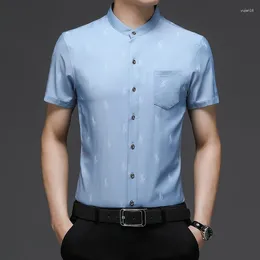 Men's Casual Shirts Gentleman Print For Men Short Sleeve Stand Collar Summer Quality Soft Comfortable Pocket Fashion Camisas De Hombre