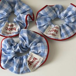 Cute Large Plaid Grid Scrunchies White Blue Colour Hair Tie Ponytail Holder Elastic Hair Band Rubber Bands Women Hair Accessories