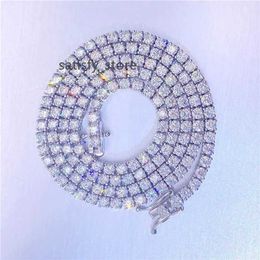 R.GEM. S925 Sterling Silver Chain Bracelet D Color VVS 3MM Single Layer Moissanite Diamond Hip Hop Jewelry Tennis Chain Necklace