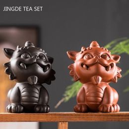 Handmade Purple Clay Tea Pet Lucky Fortune Animal Statue Figurine Ornaments Home Set Decoration Accessories Crafts 240411