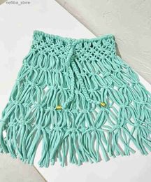 Sexy Skirt Beachapche Hand Crochet Tassel Mini Skirts Women Fashion y Side High Knitted Beach Cover Ups Casual L410