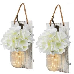 Wall Lamp Jar Sconces With Remote Control Decor Decorative Flower LED Strip For House Decoration(Set Of 2) White