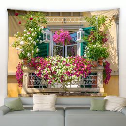 Flower Tapestry Spring Fence Landscape Backdrop Cloth Wall Hanging Garden Poster Outdoor Home Decor Aesthetics