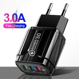 Universal 3 Ports Fast Quick Charge LED USB Hub Wall Charger Adapter UK EU US Plug Travel Phone Charger Power Socket Plug