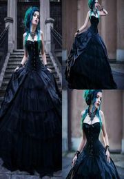 Vintage Black Victorian Gothic Wedding Dresses Corset Strapless Vampires Punk Style Country Wedding Dress Plus Size Evil Queens Br3848076