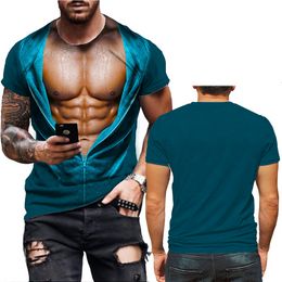 Men's 3D printed T-shirt, fun muscle T-shirt, Harajuku fake sportswear, casual loose fitting clothing, vintage short sleeved T-s