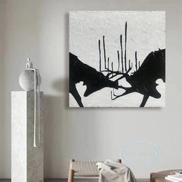 Nordic Wall Poster Abstract Simple Animal Decorative Oil Painting 100% Hand Drawn Black Elk Canvas Art Living Room Bedroom Mural