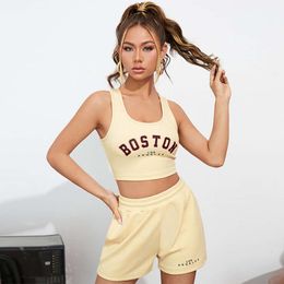 Wind printed Pyjamas womens tank top shorts two-piece set elastic slim fit tight fitting sporty and can be worn as an outerwear for home wear Nightwear Sleeveless ag