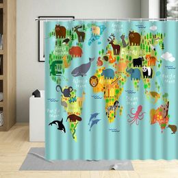 Shower Curtains Funny Animal Curtain Waterproof Polyester Bathroom Decor With Hooks Bath Cartoons Kids Wall Screens