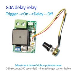 DC12V/24V 80A Delay Relay Module NPN Trigger Type Timing On/Off Switch Power Supply Relay with Adjustable Potentiometer for Car