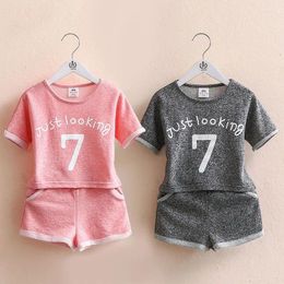 Clothing Sets 2024 Summer 2 3 4 5 6 8 10 Years Baby Number Letter Print Short Sleeve T-Shirt Shorts Kids Girl Sports Pieces Set