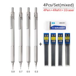 Full Metal Mechanical Pencil Set 0.3 0.5 0.7 0.9mm Students Writing Drawing Sketch Pencil Art Supplies Office School Stationery