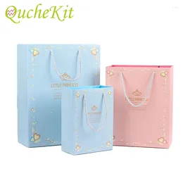 Gift Wrap 10Pcs Bag Birthday Girls Baby Shower Decoration Pink Blue Party Favour Packaging Bags With Handle Shopping Pouches