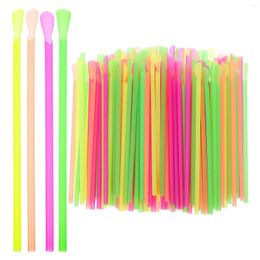 Disposable Cups Straws 150 Pcs Plastic Straw Colorful Fluorescence Drinking Smoothie