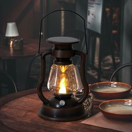 LED Solar Candle Light Retro Kerosene Lamp Solar Powered Hanging Light Outdoor Portable Lantern Light Courtyard Garden Decor