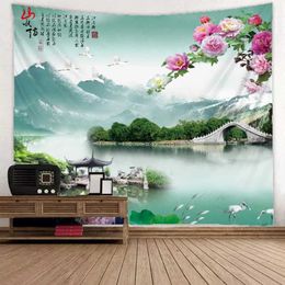 tapestry waterfall Tapestries Mountain Natural landscape bird day flower wall hanging home decoration background R0411
