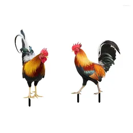 Garden Decorations 2Pieces Acrylic Colourful Rooster Lawn Stakes Outdoor Yard Art Decor Stake