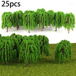 Decorative Flowers 25pcs Green Plastic Resin 3D Landscape Decoration Model Willow Trees Layout Train Railway 5.5cm Garden Parts Tools 2024