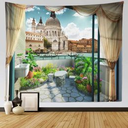 Tapestry Window Tapestries Cloth Art Bohemian Sakura Hill Hippie Kawaii Room Decoration decorative tapestry R0411 1