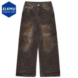 Men's Jeans Vintage Baggy Pleated Loose Wide Leg Denim Pants 2024 Unisex Retro Trousers