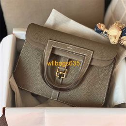 Halzan Handbags Leather Crossbody Bags Pure Hand Sewn Wax Thread Hazan Bag 25halzan Genuine Leather Womens Bag Imported Cowhide Horseshoe Bag Sing have logo HBU7