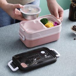 Dinnerware Bento Lunch Box Metal Containers Thermo Leakproof 2 Layers For School Kids Office Worker