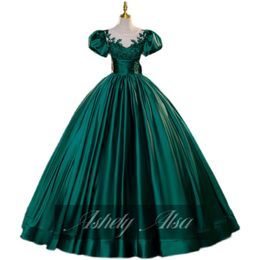 Ashely Alsa Real Pictures Green Quinceanera Dresses Short Sleeve Satin Women Formal Evening Gown Sweet 16 Girl Prom Party Dress