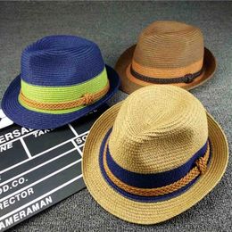 Summer Jazz Straw Hat Men Sun Cap Parent-child Beach Hat Hemp Rope Patchwork Striped Kids Straw Hat Mom And Baby Hats for Women 240401