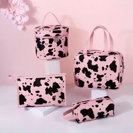 Cosmetic Bags Cow Print Makeup Bag Portable Travel Beauty Zipper Organiser PU Leather Washable Waterprooffor Women