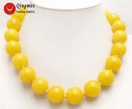 Choker Qingmos Trendy 20mm Round Natural Yellow Jades 17" Chokers Necklace For Women With Genuine Jewelry-nec5984