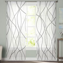 Twisted Lines Modern Art Black Tulle Voile Curtains For Bedroom Window Curtain For Living Room Sheer Curtains Organza Drapes