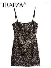 Casual Dresses TRAFZA Female Elegant Leopard Print Sexy Sling Dress Woman Fashion Party Backless Short Vestidos Clothing