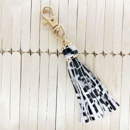 New PU Leather Tassel Keychain Leopard Print Pendant Key Chain Ring Holder With Lobster Keyrings Key Jewellery Gift