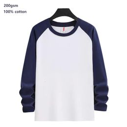 Pure Cotton Y2k Mens T Shirt Long Sleeve Spring and Autumn Sweatshirt Solid Round Neck Tees for Men Women Raglan Casual Tshirt 240410