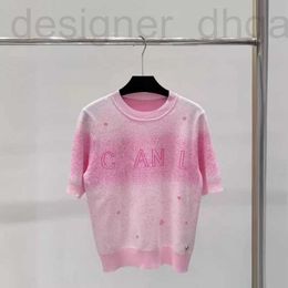 Women's Knits & Tees designer Gaoding 2024 Early Spring Design Sense Letter Tie Dyed Tencel Knitted Short sleeved Small Fragrance Loose Versatile Top for Women BJ7X