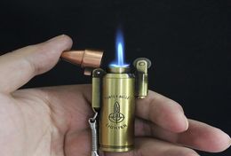 Novel Cigarette Lighter Bullet Shape Butane Gas Windproof Jet Torch Flame Grinding Wheel Cigar Lighter Keychain Pendant5960633