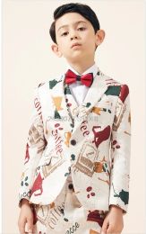 Trousers Prince Kids Jacket Vest Pants 3pcs Dress Flower Boys Luxurious Wedding Suit Children Piano Performance Party Costume 314y