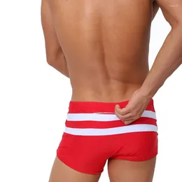 Men's Swimwear Back Zipper Pocket Swim Trunk Men Sexy Boxer Shorts Strips Surfing And Beach Sports Swimming Pants Swimsuit