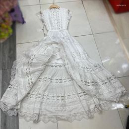 Casual Dresses JAMERARY Runway Flower Embroidery Solid White Dress Women Summer Autumn Hollow Out Long Maxi A Line Evening Party