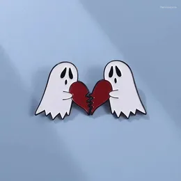 Brooches Heartbreaking Ghost Enamel Pins Custom Heart Cute Lapel Badges Gothic Jewelry Halloween Gifts Wholesale
